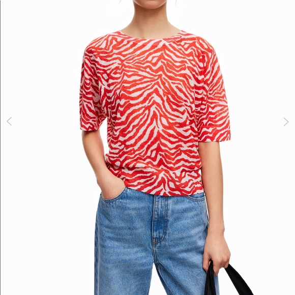 NEW Bimba y Lola Red tiger print linen shorts sleeve sweater S - Picture 3 of 10